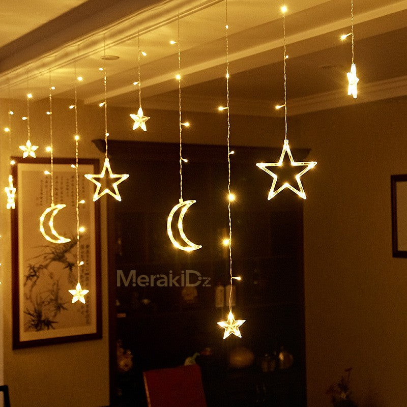 Rideau lumineux LED étoiles et lune -  ستار الهلال والنجوم المضيئة