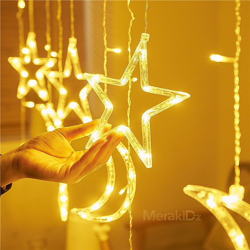 Rideau lumineux LED étoiles et lune -  ستار الهلال والنجوم المضيئة